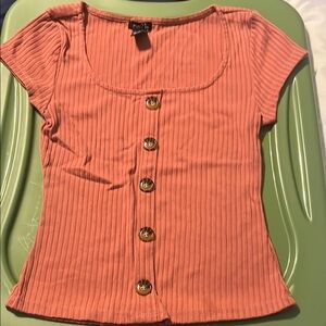Forever 21 Coral Button-Up Ribbed Top